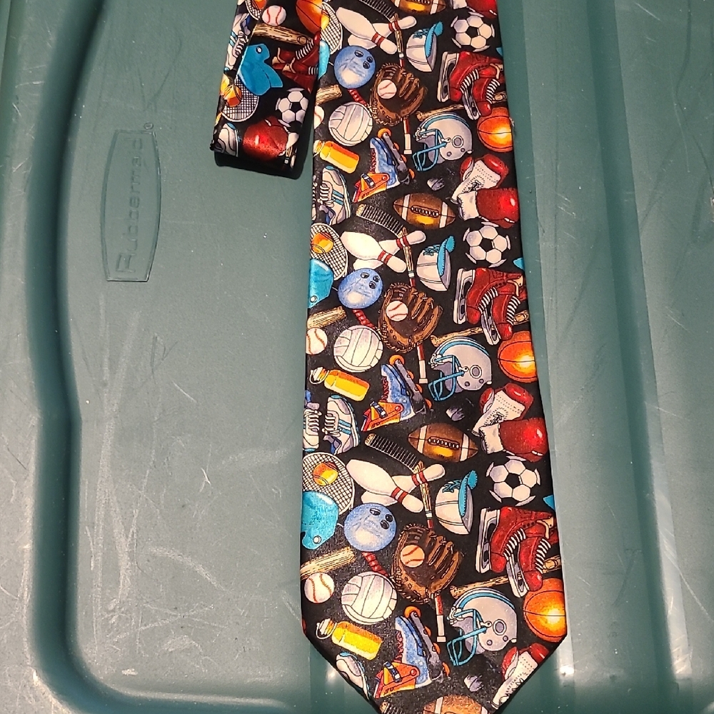 Sports Themed Tie - Black with Multicolor Design
